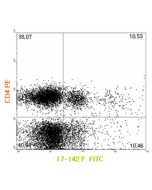 FACS: Human PBMCs were cultured with recombinant IL-1&beta;, TGF-&beta;, and IL-6 for 4 days. Cells were then reactivated with PMA/Ionomycin in the presence of monensin for 5h. Cells were stained with anti-IL-17A (human), mAb (17-142F) (FITC) (Prod. No. A