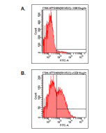 Detection of endogenous human LAG-3 by FACS analysis using anti-LAG-3 (human), mAb (17B4) (ATTO 488) (Prod. No. AG-20B-0012TD). <br />
Human PBMC were stimulated (B) or not (A) with 1&mu;g/ml of superantigen SEB. After 2 days, PBMC were stained with 10&mu