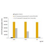 IL-21 (mouse) (monomer):Fc (silent) InVivoKine™ (#AG-40B-0250) is more active than a IL-21 (mouse):Fc (mouse) (rec.) (non-lytic) from a competitor. <b>Method:</b> 5x10^4 CD4+ T cells are treated with IL-21 (mouse) (monomer):Fc (silent) InVivoKine™ (#AG-40