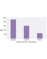 <b>Signal to Background:</b> The signal to background ratio was determined by 100% hydrolysis of 200nM, 100nM, 50nM SUMO2-Rhodamine 110 to liberate the quenched conjugate. Assay Buffer: 50mM HEPES pH 7.5, 1mM TCEP, 0.1mg/ml BSA.