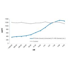 IFN-&beta; (mouse):Fc (LALA-PG)-KIH (human) (Prod. No. AG-40B-0280) inhibits mouse IL-6 secretion induced by LPS. <b>Method:</b> 5x10^4 Raw 264.7 cells are treated with IFN-&beta; (mouse):Fc (LALA-PG)-KIH (human) or a control protein, Fc (LALA-PG)-KIH (hu