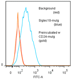 Recombinant human CD24-muIg (#ANC-559-820) blocks binding of recombinant Siglec10 to human Raji cells in FACS.